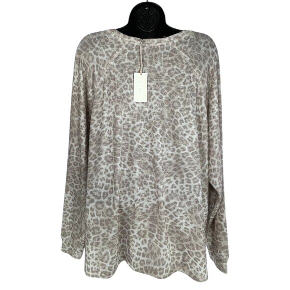 Z SUPPLY Lindell Leopard Slub Sweater Top Sz M Grey Beige VNeck Knit Rayon Blend - Picture 5 of 10